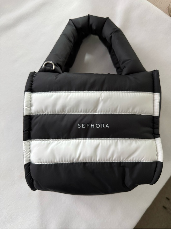 Sephora Handbags - NWOT Sephora Striped Puffer Tote in Black and White